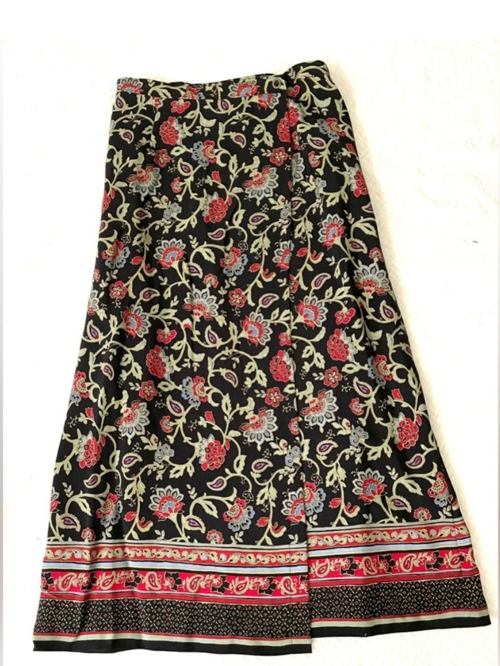 Appleseed's Black and Red Floral Paisley Wrap Midi Maxi Skirt Size 12M